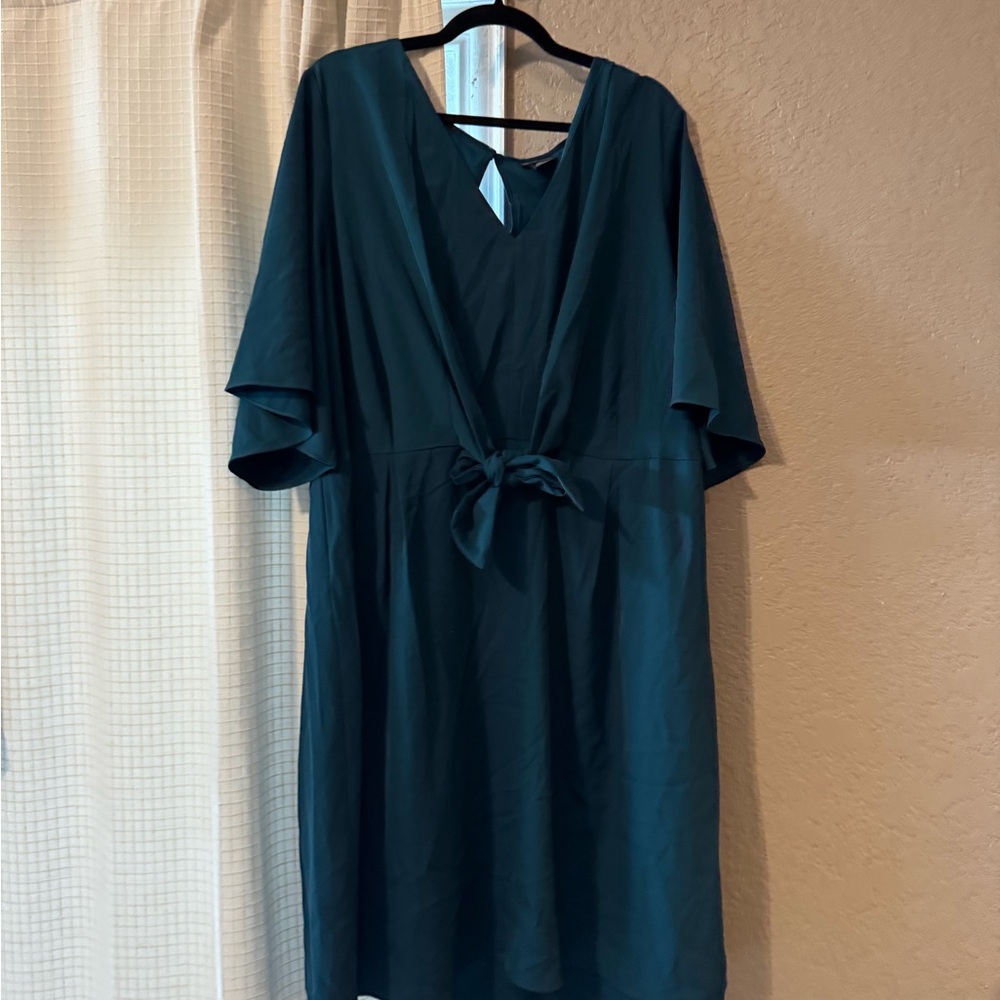 City Chic Blue Tie Front Midi Dress with Flutter Sleeves